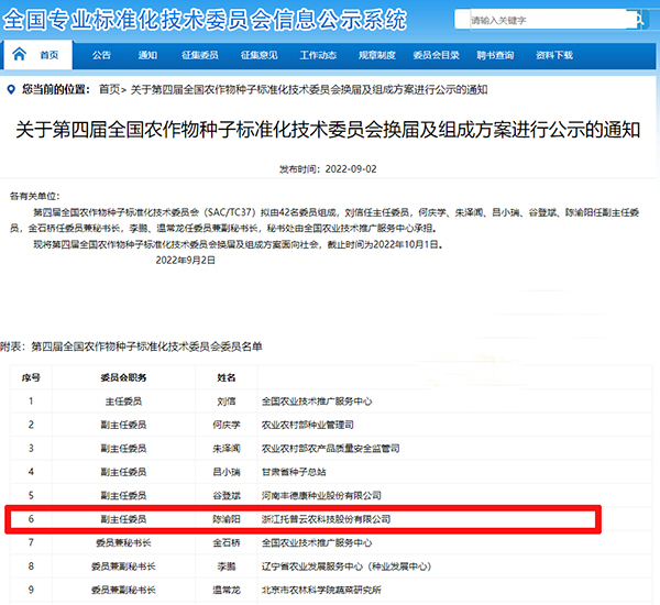 董事长陈渝阳入选全国农作物好色先生下载苹果手机安装网页版标准化技术委员会副主任委员 董事长陈渝阳入选全国农作物好色先生下载苹果手机安装网页版标准化技术委员会副主任委员